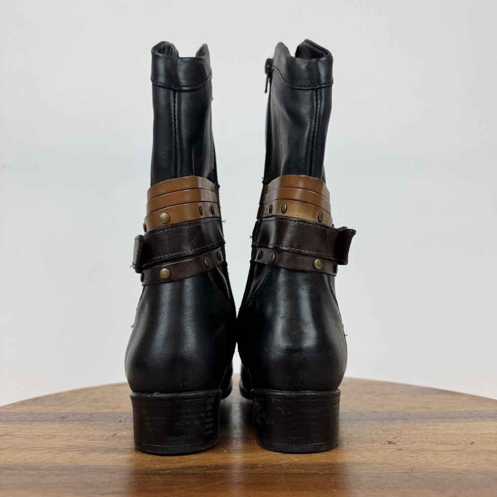 Womens Sandro Moscoloni Robin Belted Black Leather Cowboy Boots Size 5.5 M GUC - Picture 6 of 8